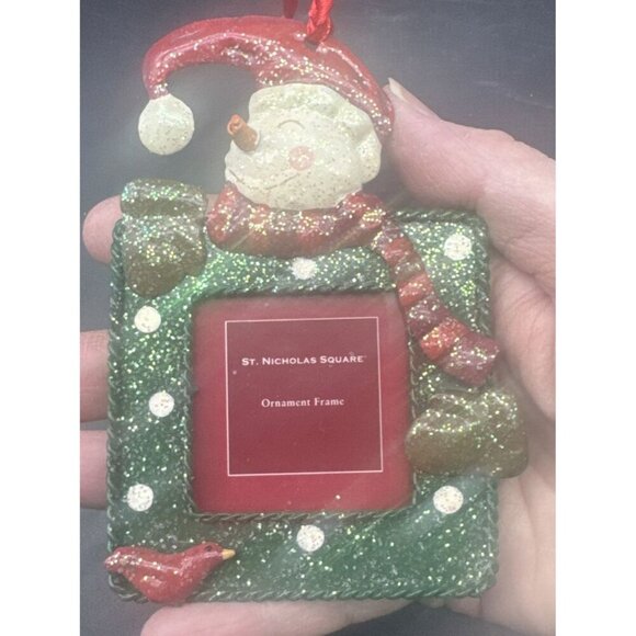 St. Nicholas Square Sparkly SNOWMAN Metal Ornament Frames-3 PC NEW Christmas - Picture 2 of 11